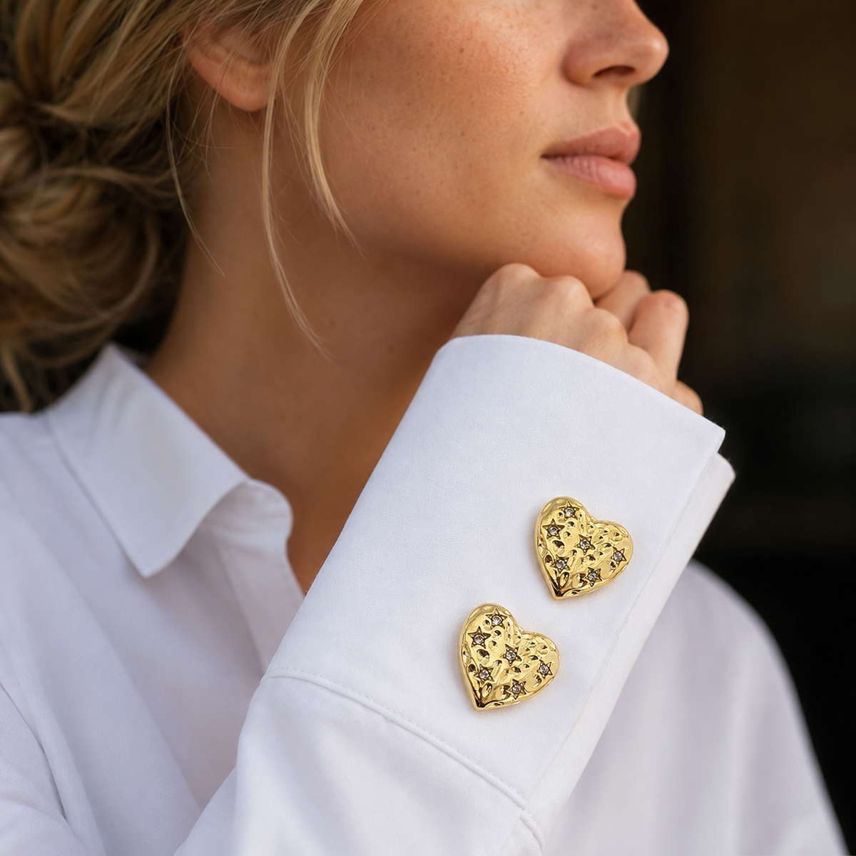 Heart shaped rhinestone button cover