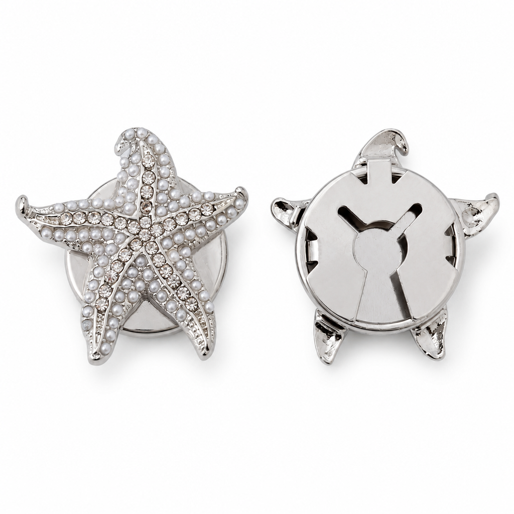 Silver shell starfish button cover