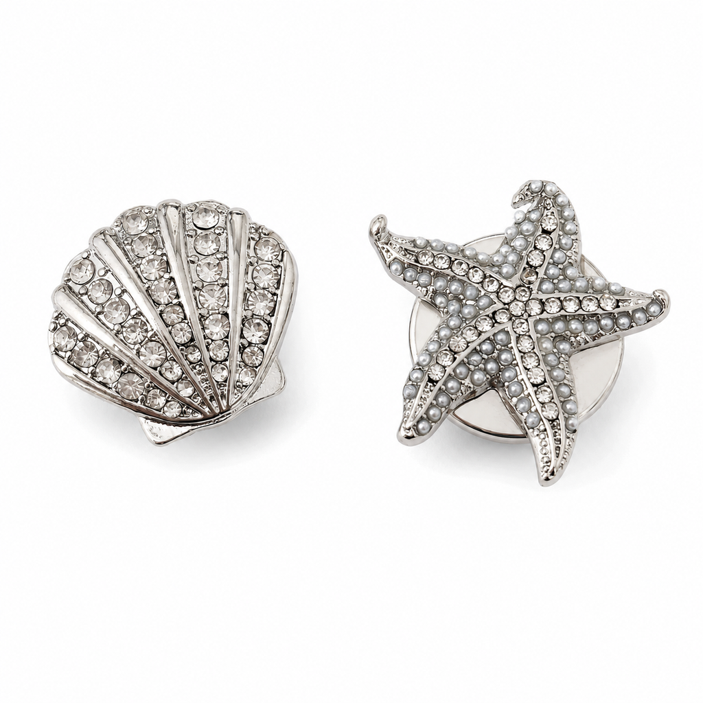 Silver shell starfish button cover