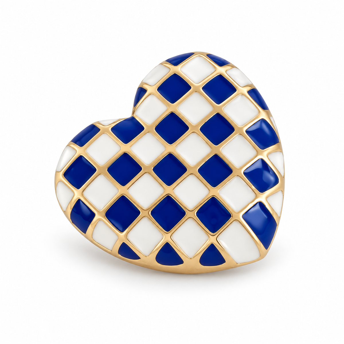 Checkered enamel contrasting heart-shaped button cover cufflinks