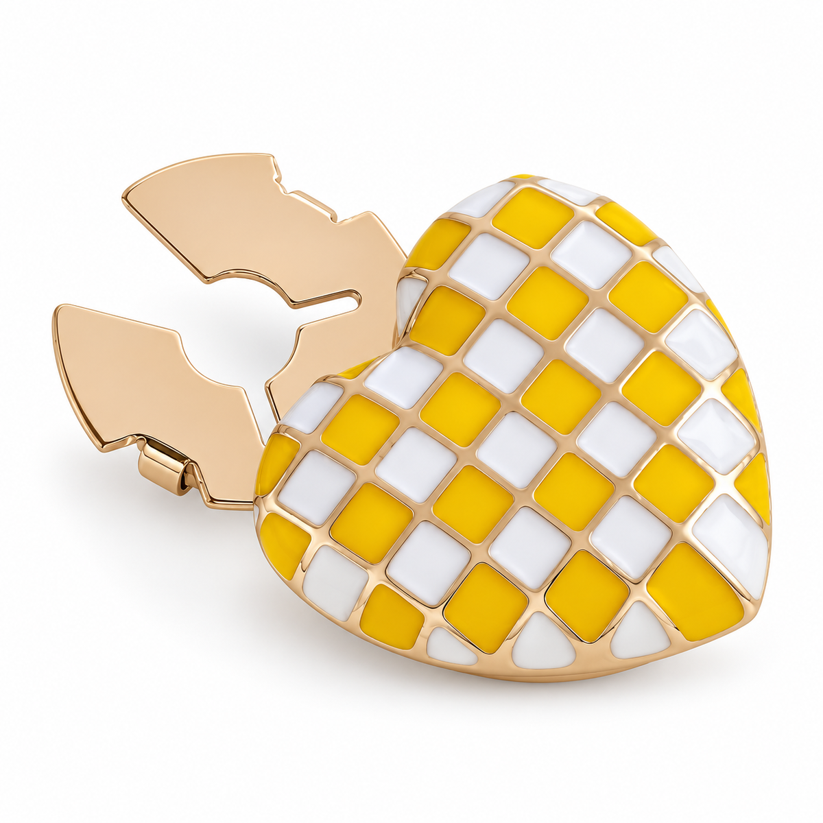 Checkered enamel contrasting heart-shaped button cover cufflinks