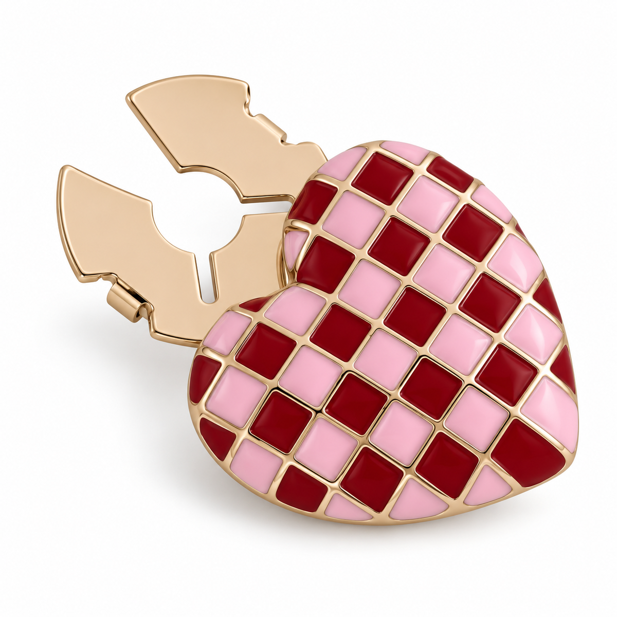 Checkered enamel contrasting heart-shaped button cover cufflinks