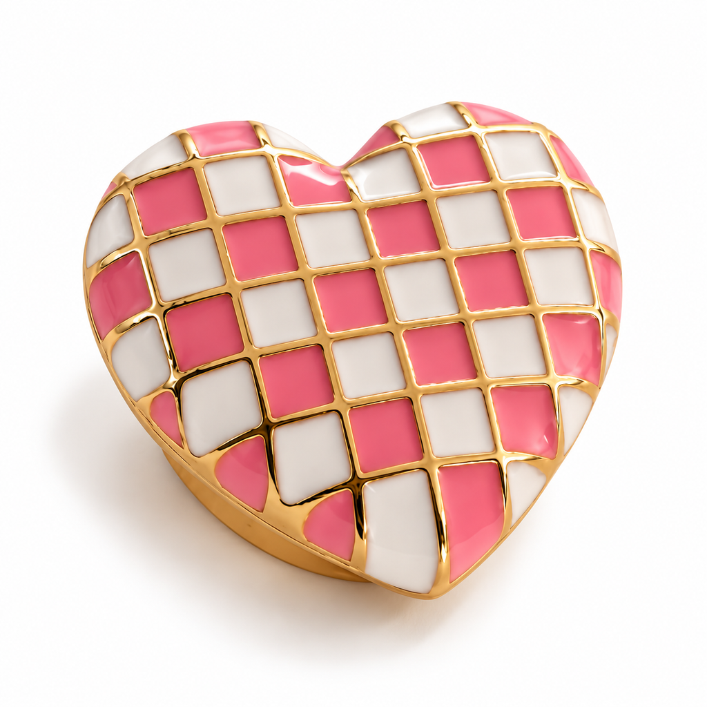Checkered enamel contrasting heart-shaped button cover cufflinks