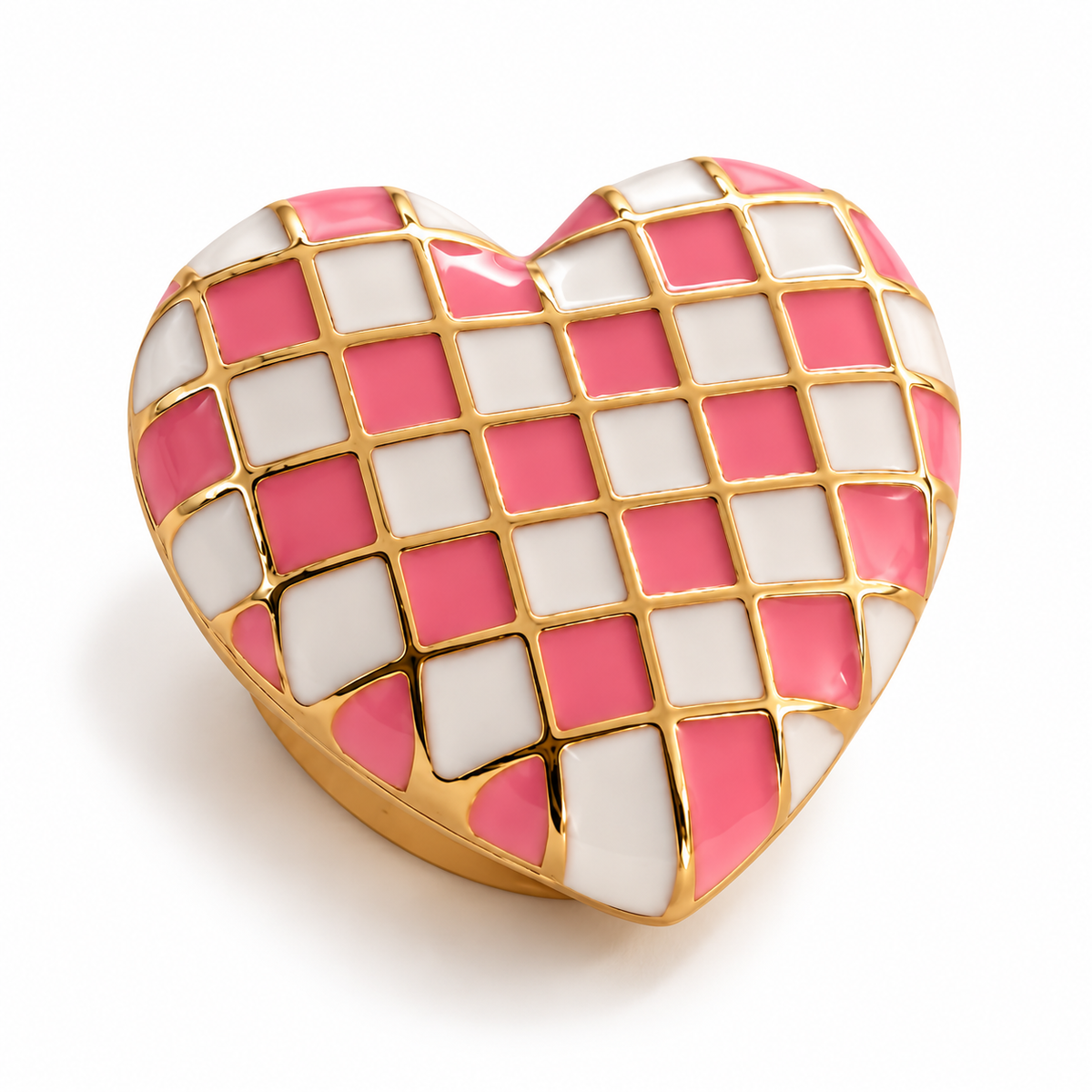 Checkered enamel contrasting heart-shaped button cover cufflinks