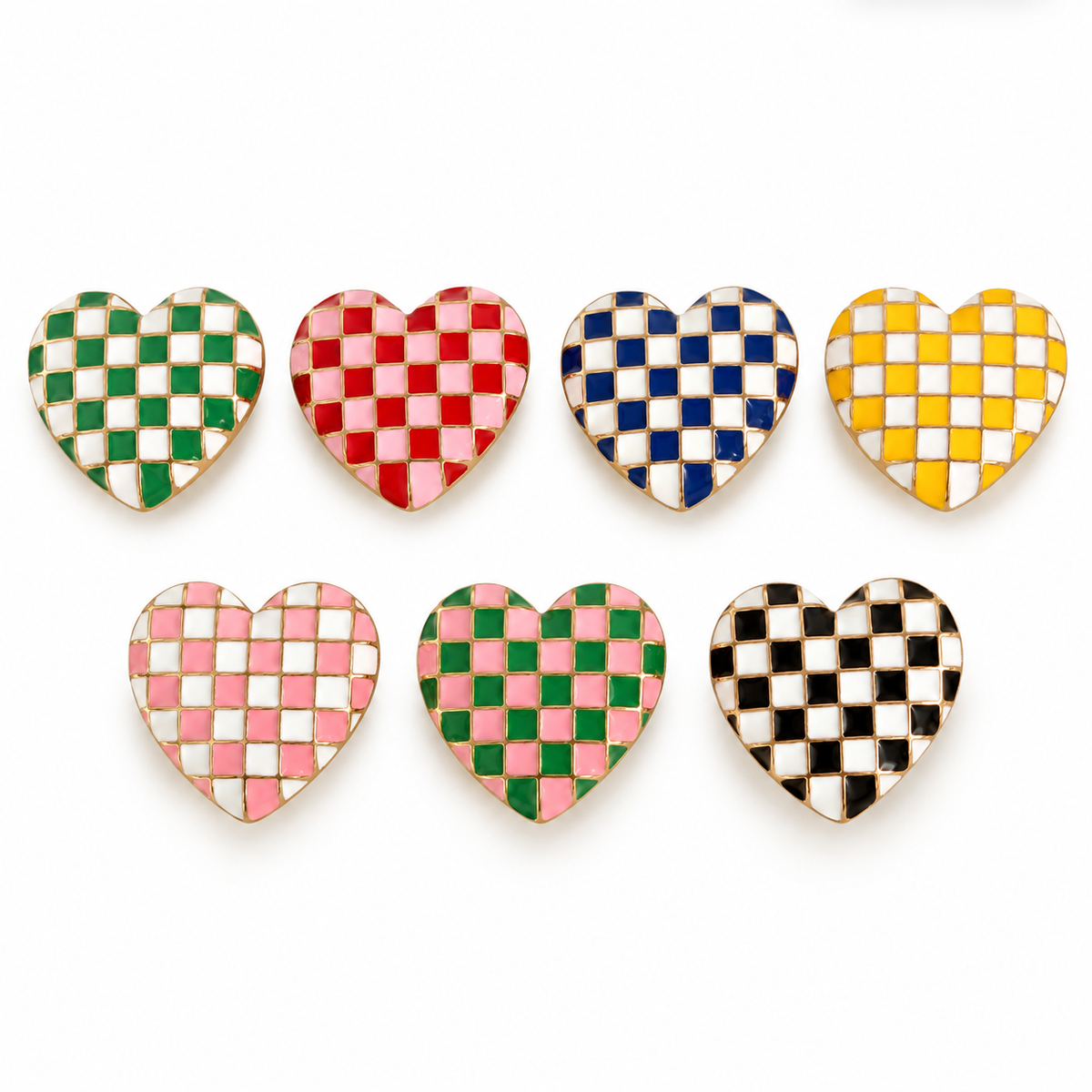 Checkered enamel contrasting heart-shaped button cover cufflinks