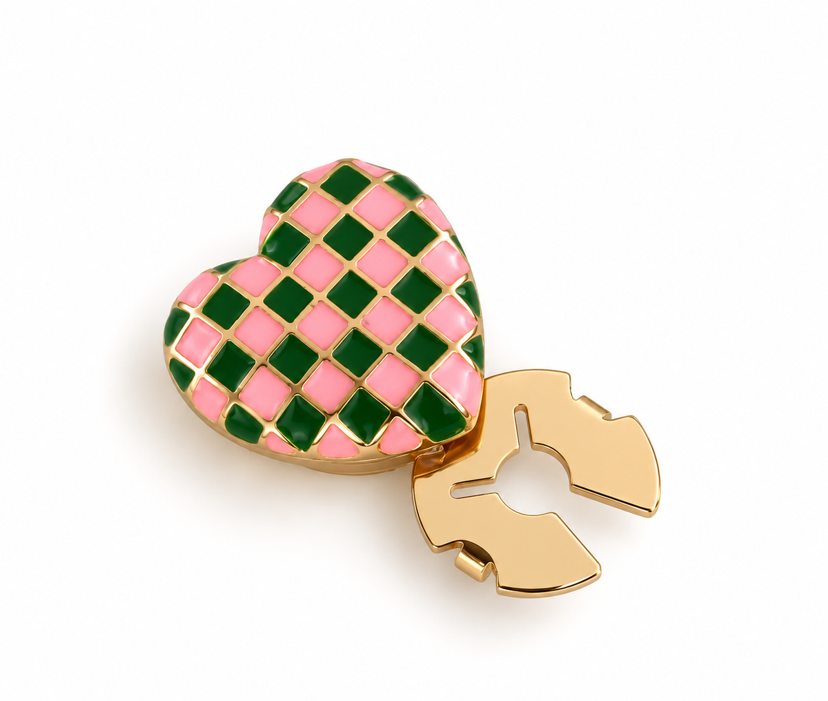 Checkered enamel contrasting heart-shaped button cover cufflinks