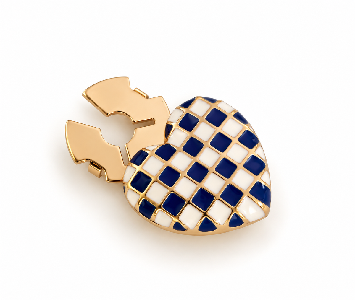 Checkered enamel contrasting heart-shaped button cover cufflinks