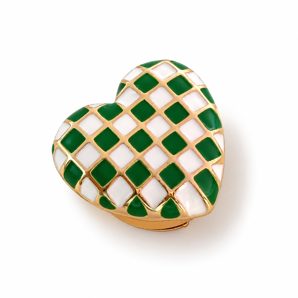 Checkered enamel contrasting heart-shaped button cover cufflinks