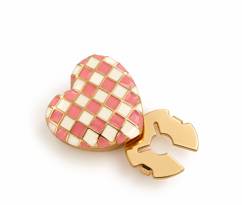 Checkered enamel contrasting heart-shaped button cover cufflinks