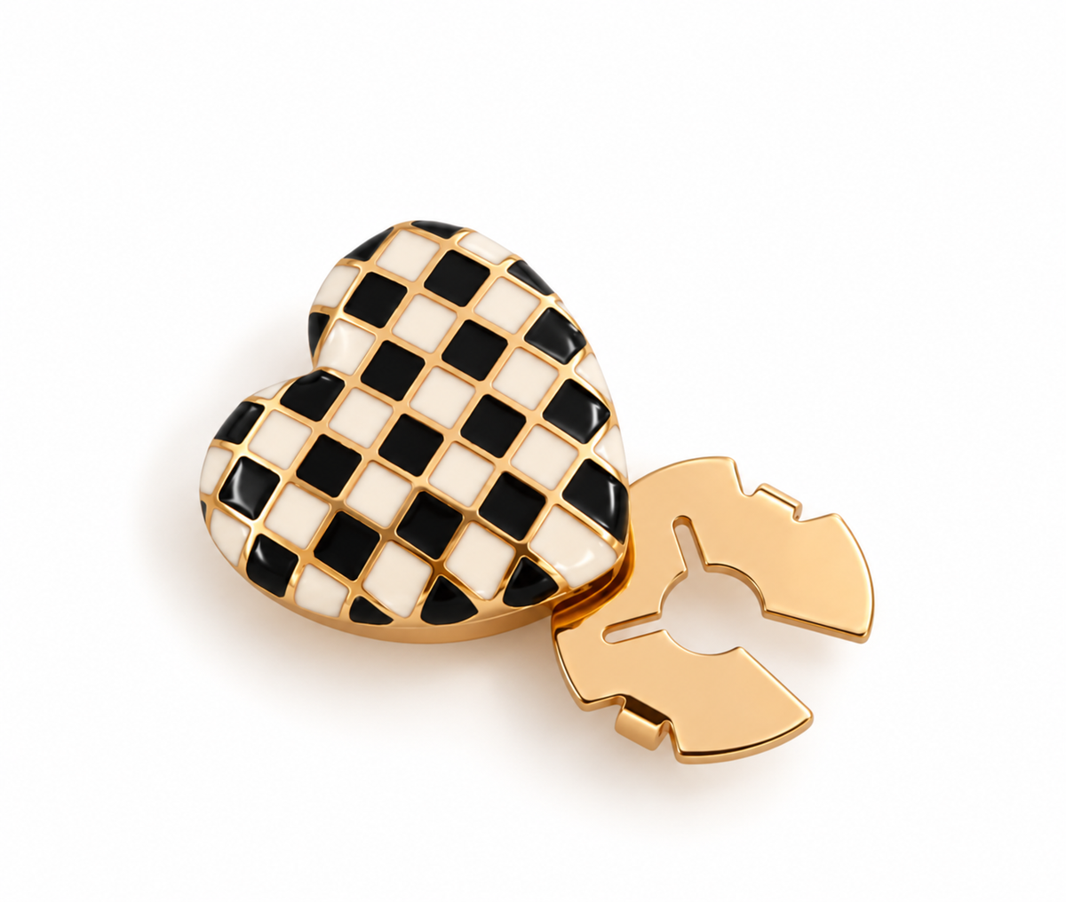 Checkered enamel contrasting heart-shaped button cover cufflinks